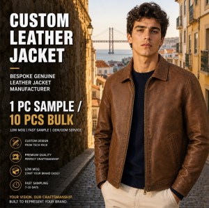 Men's Tobacco Brown Urban Casual Leather Jacket, Plain Portuguese Cut