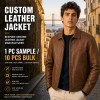 Men's Tobacco Brown Urban Casual Leather Jacket, Plain Portuguese Cut