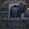 Men's Navy Blue Short Bomber Leather Jacket, Plain Portuguese Cut