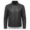 Men's Matte Black Lightweight Racer Leather Jacket, Plain Greek Cut