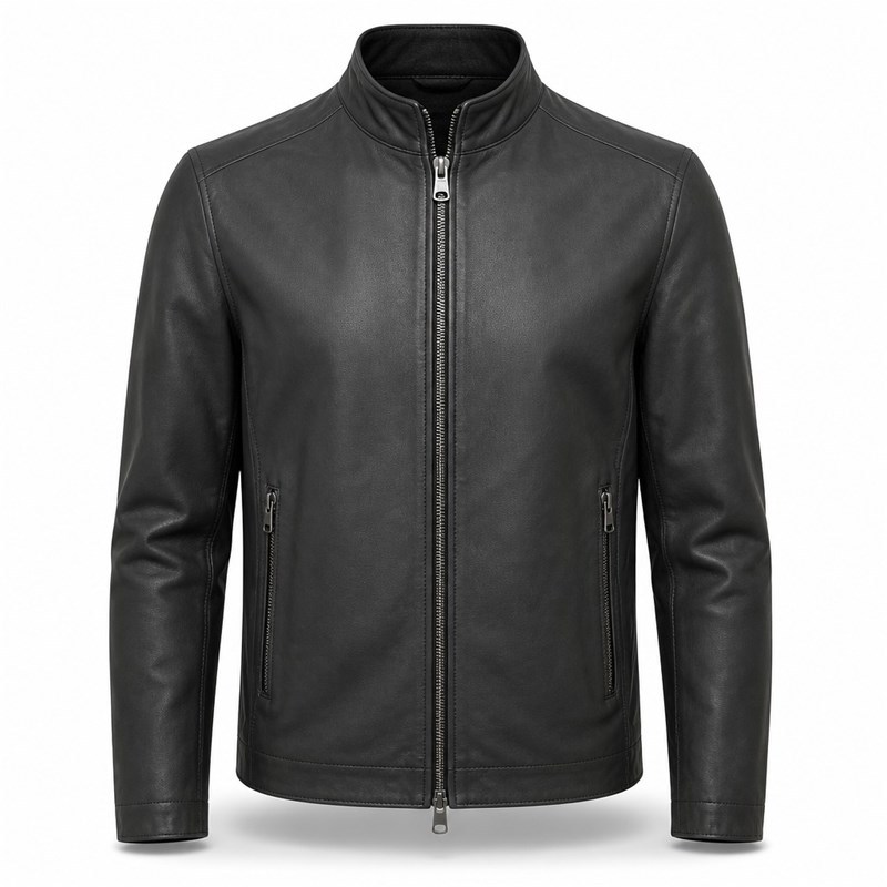 Men's Matte Black Lightweight Racer Leather Jacket, Plain Greek Cut