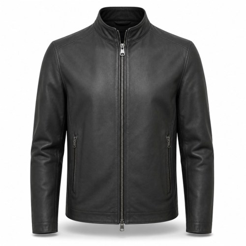 Men's Matte Black Lightweight Racer Leather Jacket, Plain Greek Cut