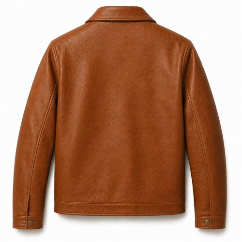 Men's Cognac Brown Tumbled Leather Jacket, Plain Greek Leisure Cut
