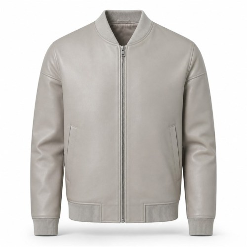 Men's Reef Grey Lightweight Leather Bomber Jacket, Plain Greek Cut