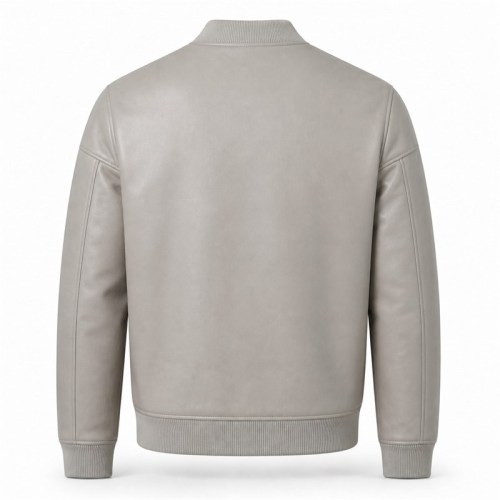 Men's Reef Grey Lightweight Leather Bomber Jacket, Plain Greek Cut