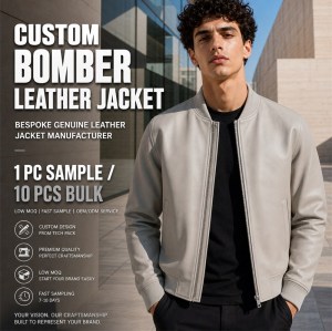Men's Reef Grey Lightweight Leather Bomber Jacket, Plain Greek Cut