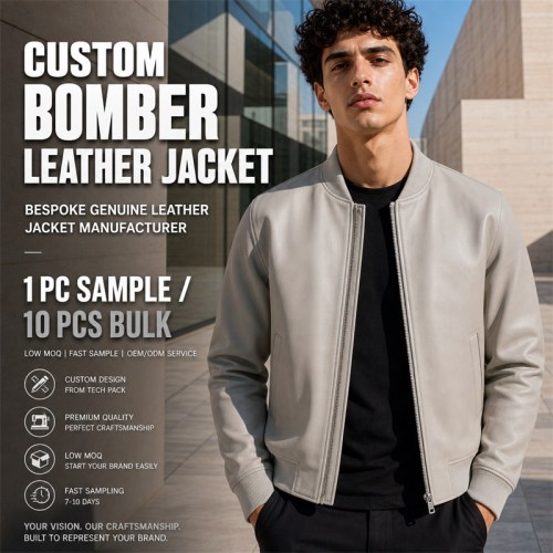 Men's Reef Grey Lightweight Leather Bomber Jacket, Plain Greek Cut