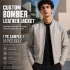 Men's Reef Grey Lightweight Leather Bomber Jacket, Plain Greek Cut
