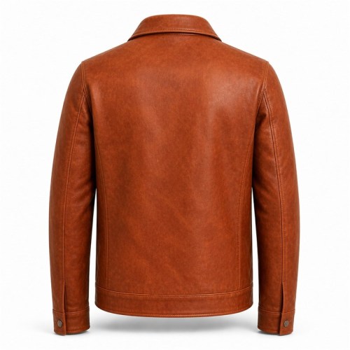 Men's Sunset Terracotta Urban Coastal Leather Jacket, Greek Cut