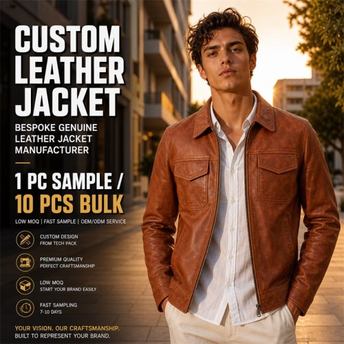 Men's Sunset Terracotta Urban Coastal Leather Jacket, Greek Cut