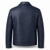 Men's Aegean Navy Blue Button Leather Jacket, Plain Greek Cut