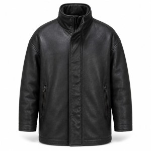 Men's Matte Charcoal Black Windproof Leather Jacket, Icelandic Cut