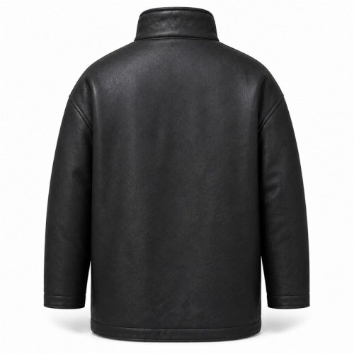 Men's Matte Charcoal Black Windproof Leather Jacket, Icelandic Cut