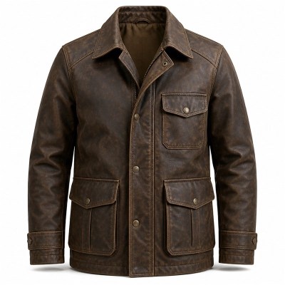 Men's Volcano Brown Polar Outdoor Leather Jacket, Icelandic Cut