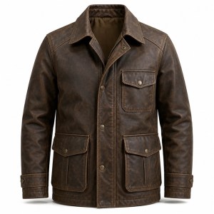 Men's Volcano Brown Polar Outdoor Leather Jacket, Icelandic Cut