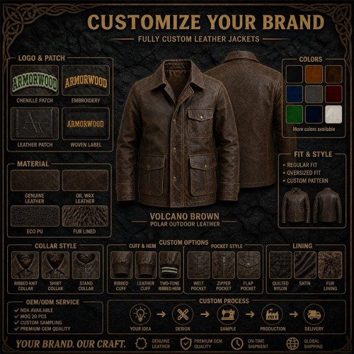 Men's Volcano Brown Polar Outdoor Leather Jacket, Icelandic Cut