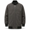 Men's Rock Grey Long Leather Bomber Jacket, Plain Icelandic Cut
