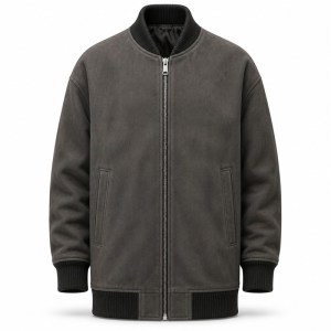 Men's Rock Grey Long Leather Bomber Jacket, Plain Icelandic Cut