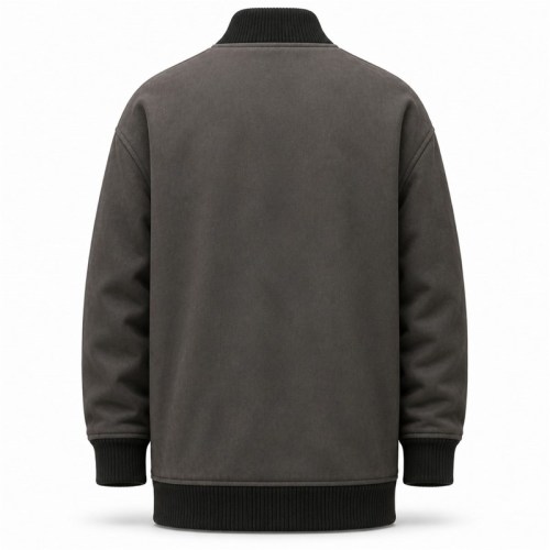 Men's Rock Grey Long Leather Bomber Jacket, Plain Icelandic Cut
