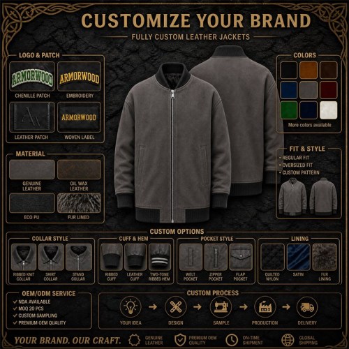 Men's Rock Grey Long Leather Bomber Jacket, Plain Icelandic Cut