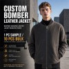 Men's Rock Grey Long Leather Bomber Jacket, Plain Icelandic Cut
