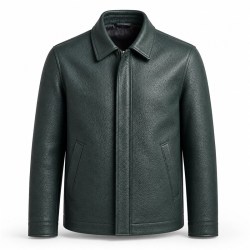 Men's Deep Sea Green Wind Resistant Leather Jacket, Icelandic Cut