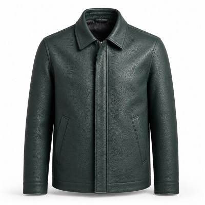 Men's Deep Sea Green Wind Resistant Leather Jacket, Icelandic Cut