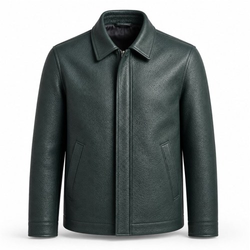 Men's Deep Sea Green Wind Resistant Leather Jacket, Icelandic Cut