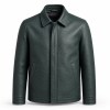 Men's Deep Sea Green Wind Resistant Leather Jacket, Icelandic Cut