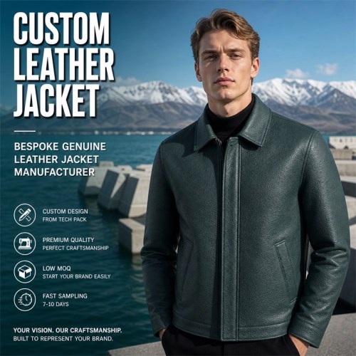 Men's Deep Sea Green Wind Resistant Leather Jacket, Icelandic Cut
