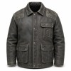 Men's Coal Grey Fisherman Workwear Leather Jacket, Icelandic Cut