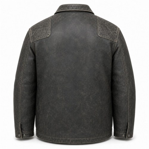 Men's Coal Grey Fisherman Workwear Leather Jacket, Icelandic Cut