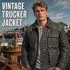 Men's Coal Grey Fisherman Workwear Leather Jacket, Icelandic Cut
