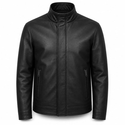Men's Matte Black Urban Windproof Leather Jacket, Norwegian Cut