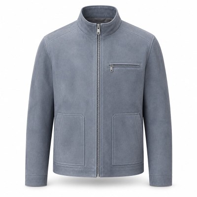 Men's Mist Grey Blue Ski Outdoor Leather Jacket, Norwegian Cut