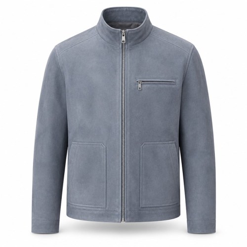Men's Mist Grey Blue Ski Outdoor Leather Jacket, Norwegian Cut
