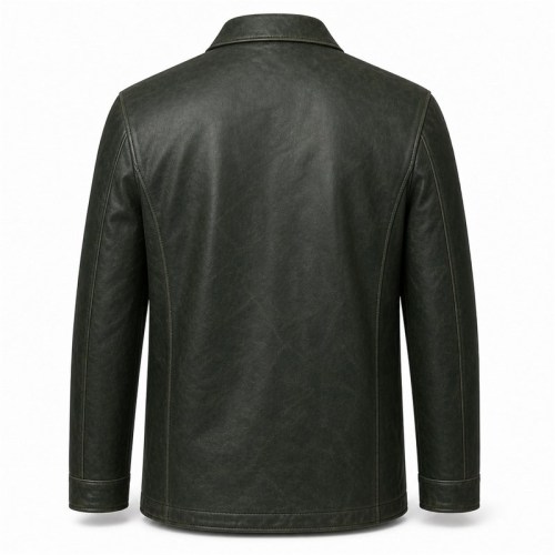 Men's Forest Green Fjord Travel Leather Jacket, Plain Norwegian Cut