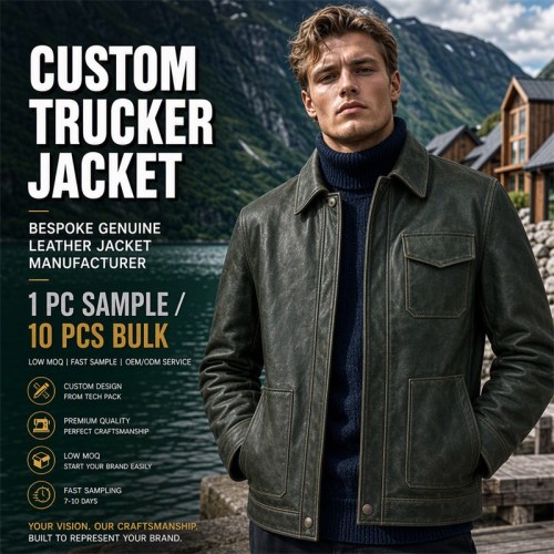 Men's Forest Green Fjord Travel Leather Jacket, Plain Norwegian Cut