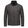 Men's Anthracite Grey Wool Collar Leather Jacket, Norwegian Cut