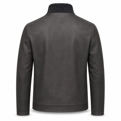 Men's Anthracite Grey Wool Collar Leather Jacket, Norwegian Cut