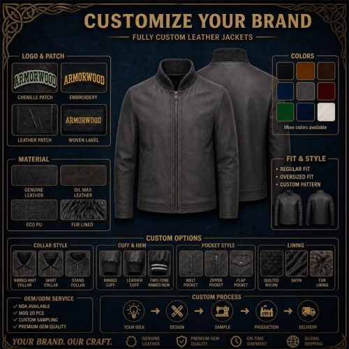 Men's Anthracite Grey Wool Collar Leather Jacket, Norwegian Cut