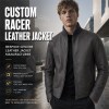 Men's Anthracite Grey Wool Collar Leather Jacket, Norwegian Cut