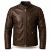 Men's Deep Coffee Brown Vintage Racer Leather Jacket, Norwegian Cut