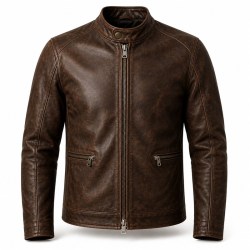 Men's Deep Coffee Brown Vintage Racer Leather Jacket, Norwegian Cut
