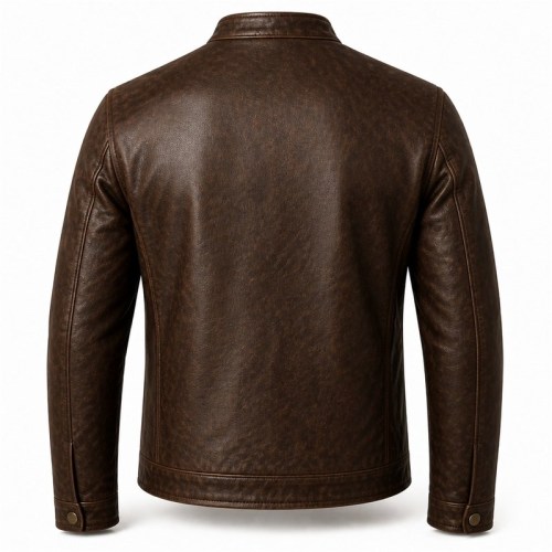 Men's Deep Coffee Brown Vintage Racer Leather Jacket, Norwegian Cut