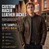 Men's Deep Coffee Brown Vintage Racer Leather Jacket, Norwegian Cut