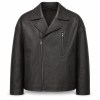 Men's Matte Black Boxy Biker Leather Jacket, Plain Swedish Cut