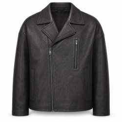 Men's Matte Black Boxy Biker Leather Jacket, Plain Swedish Cut