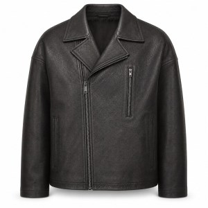 Men's Matte Black Boxy Biker Leather Jacket, Plain Swedish Cut