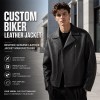Men's Matte Black Boxy Biker Leather Jacket, Plain Swedish Cut